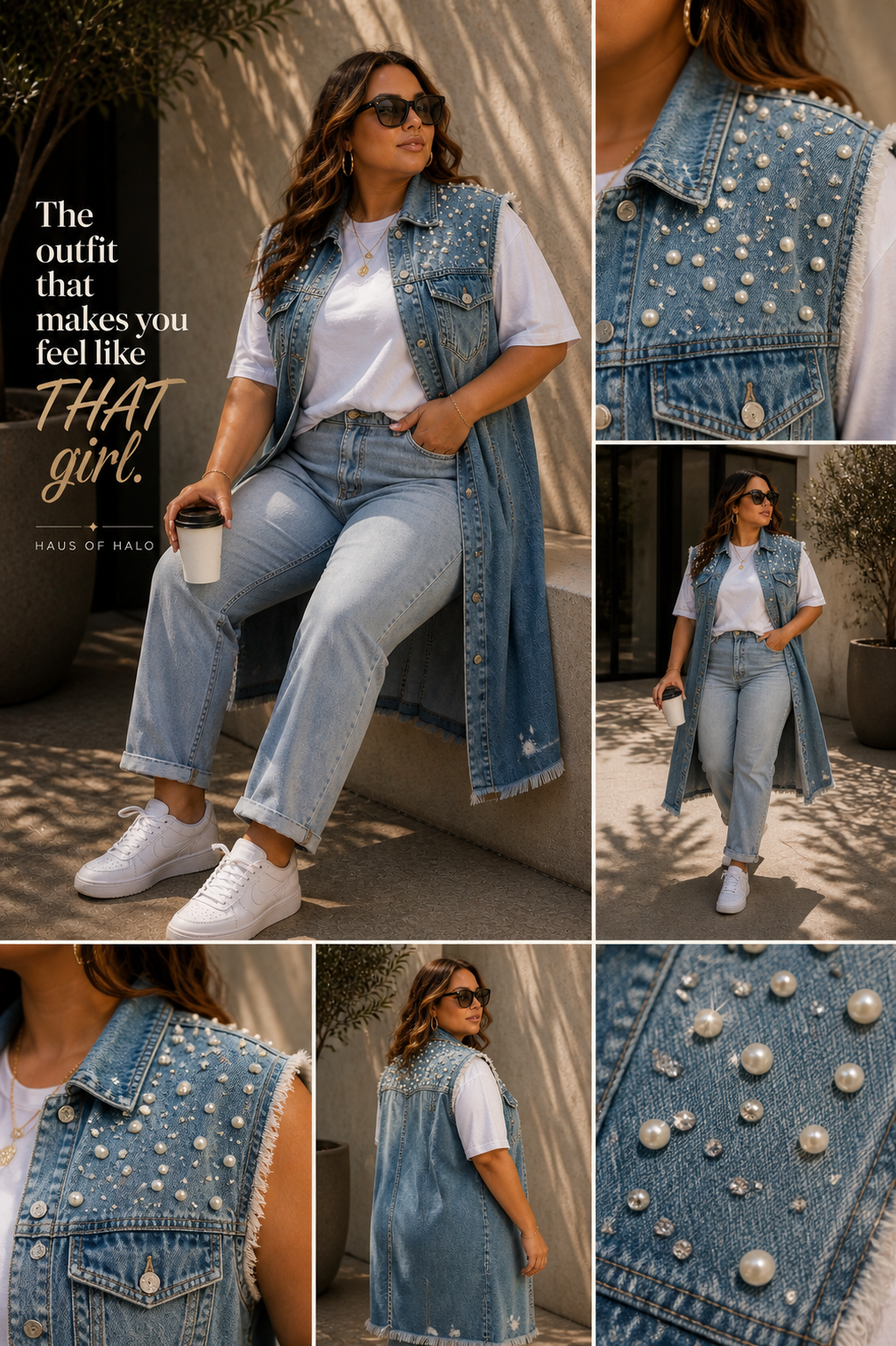 Curve Glow Studded Denim Vest