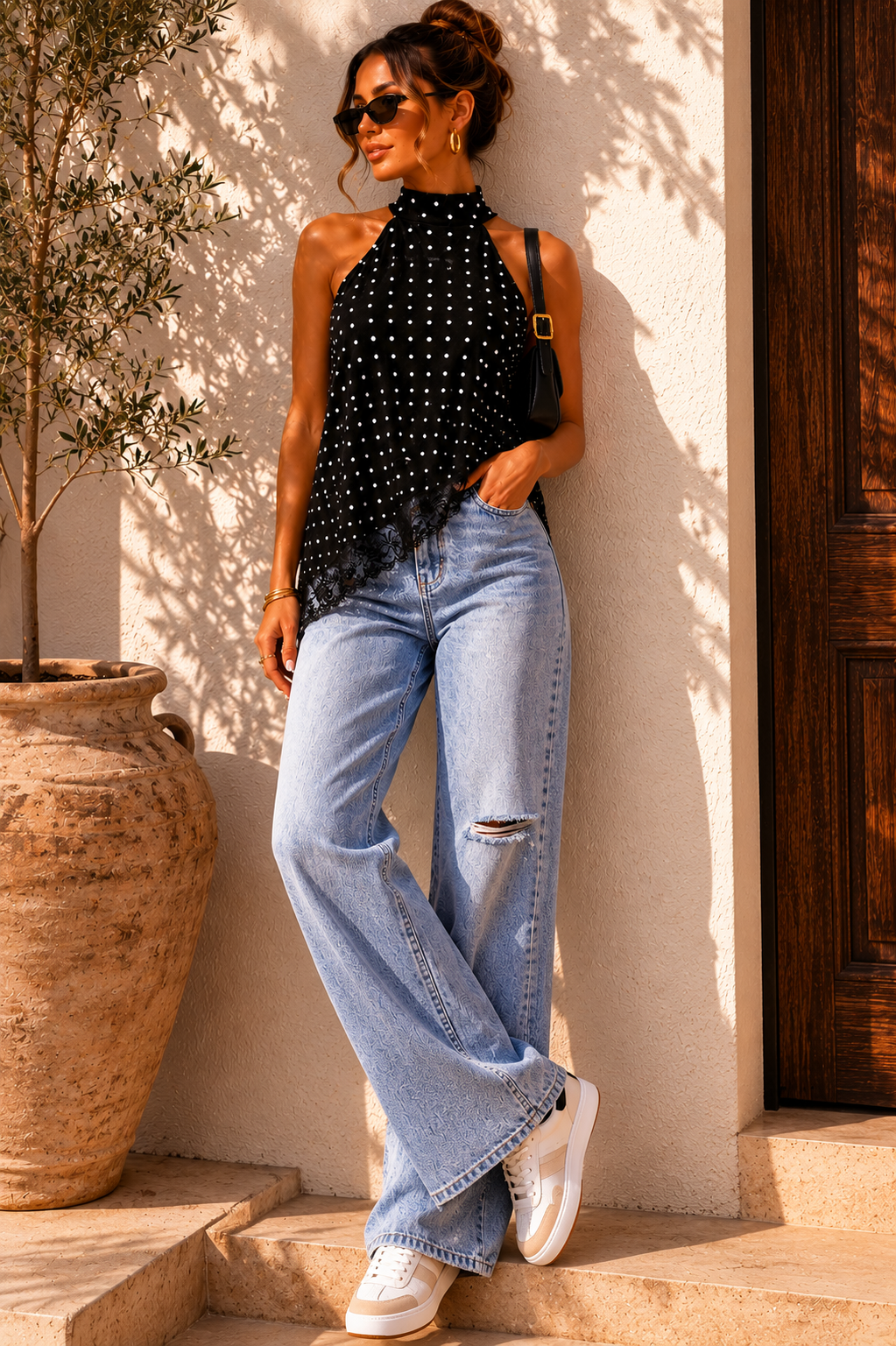 01 Polka Noir Lace Top