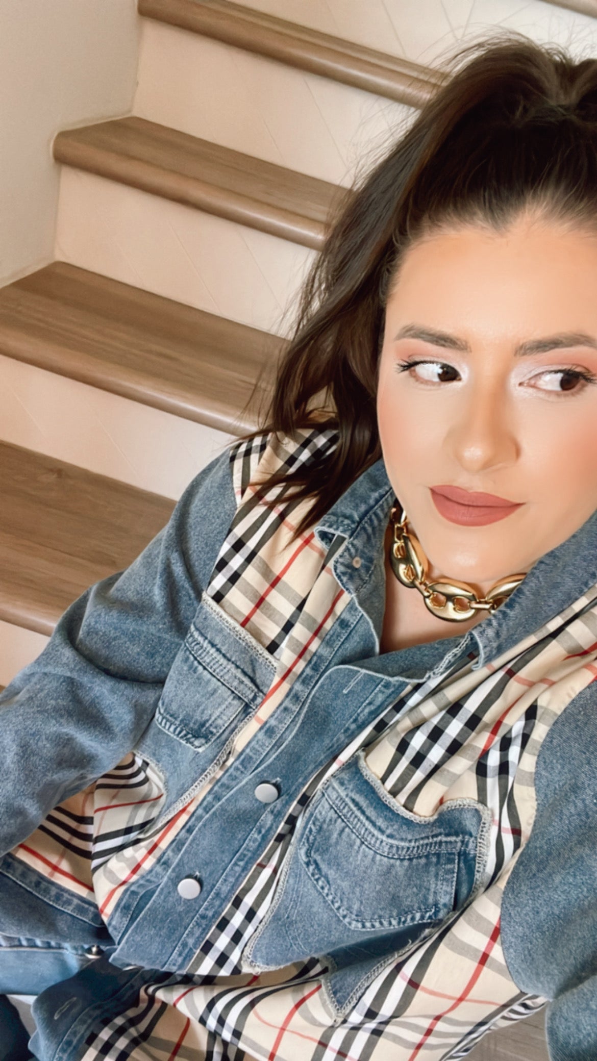 Plaid Meets Denim Oversized