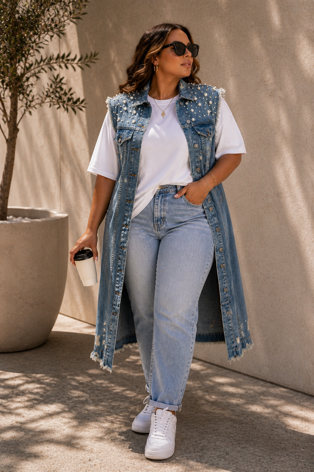 Curve Glow Studded Denim Vest