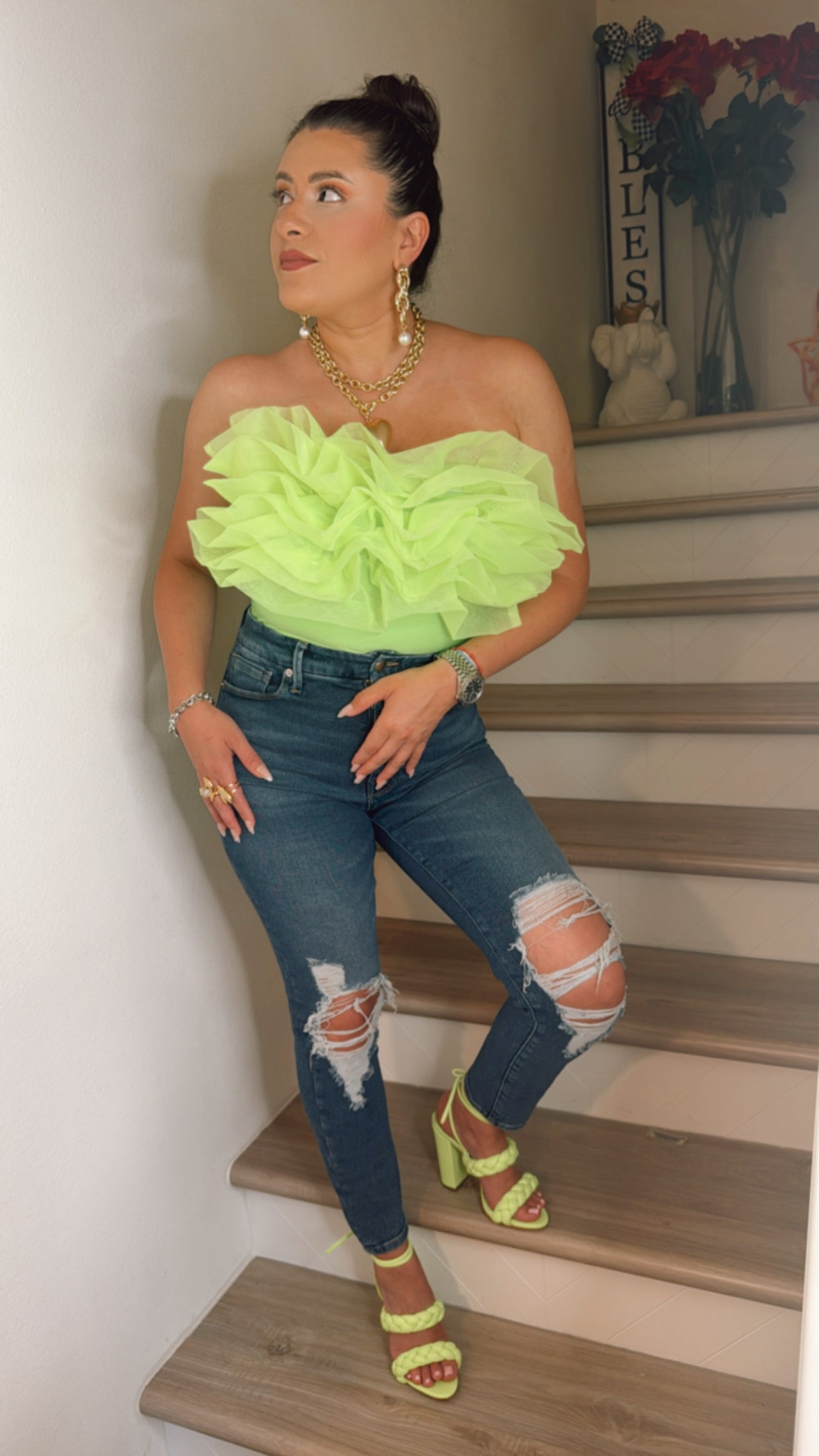 Neon Green Ruffle Top