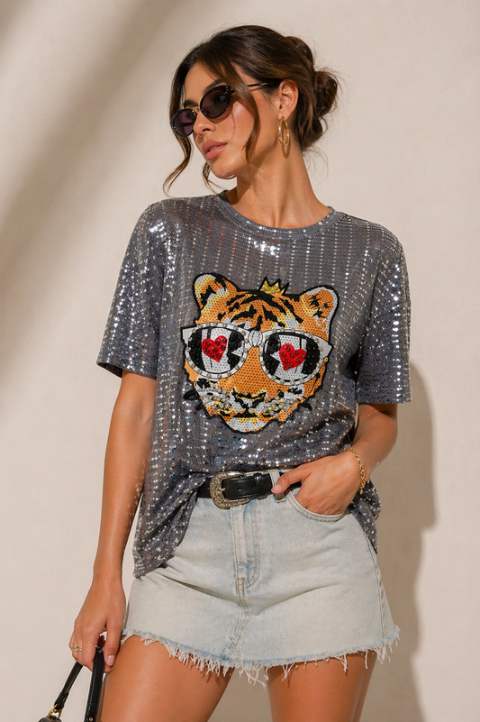 09 Tiger Rhinestone Oversized